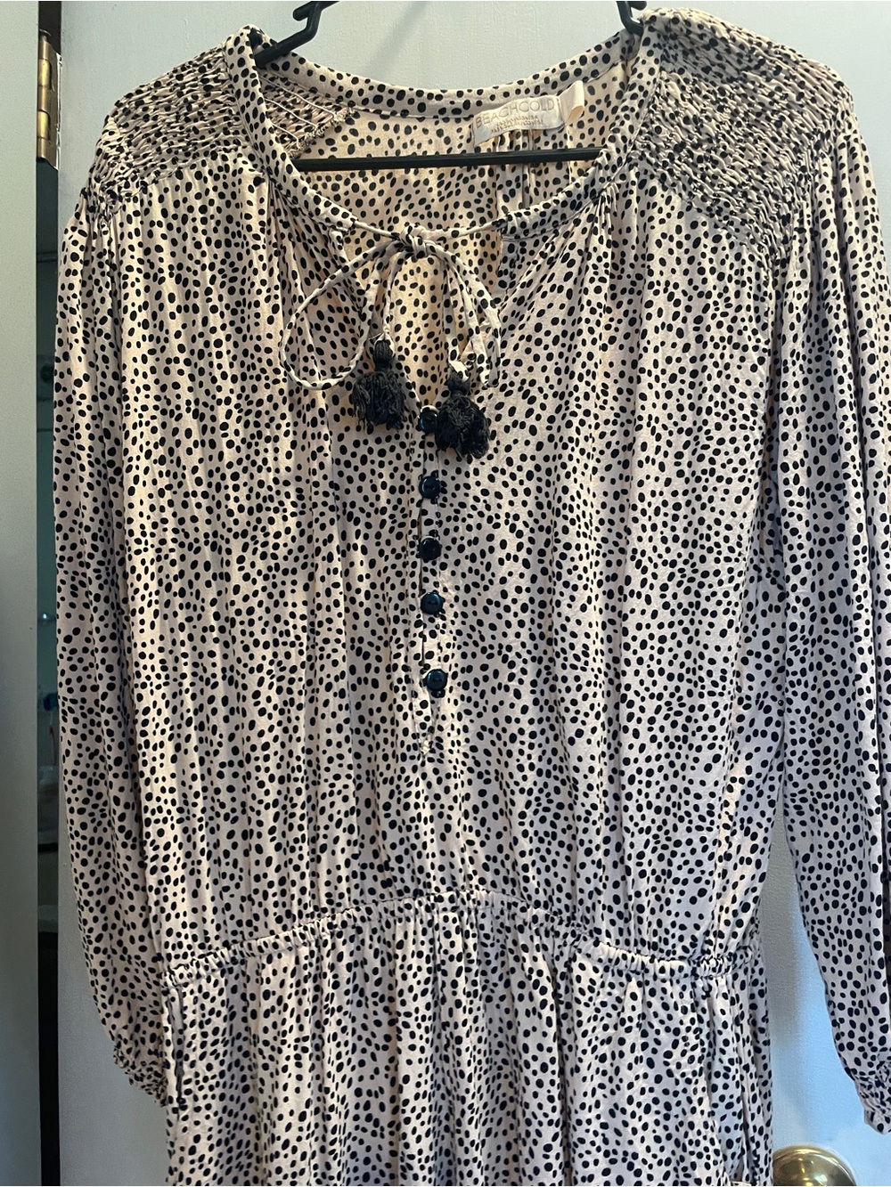 Beach Cold Romper Women's Long Sleeve Polka Dot shorts - Beige/Black size L - Picture 4 of 8
